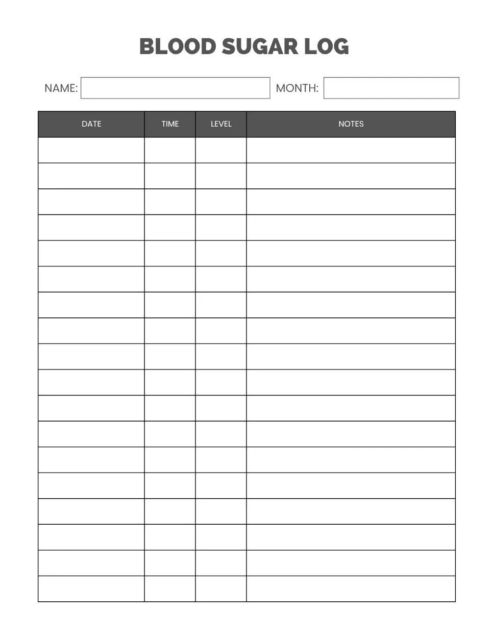 blood sugar log