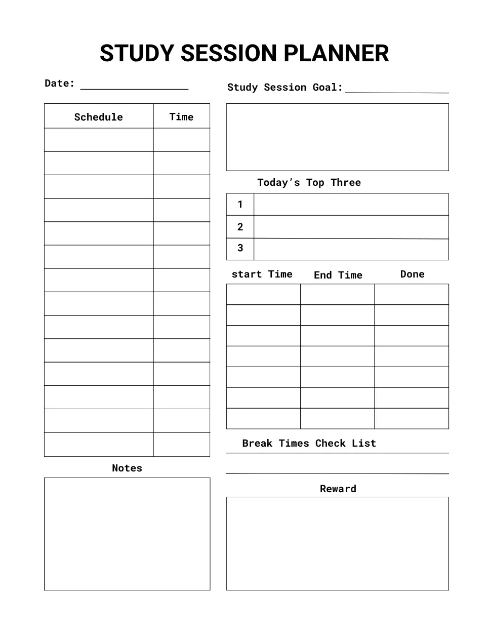 study session planner