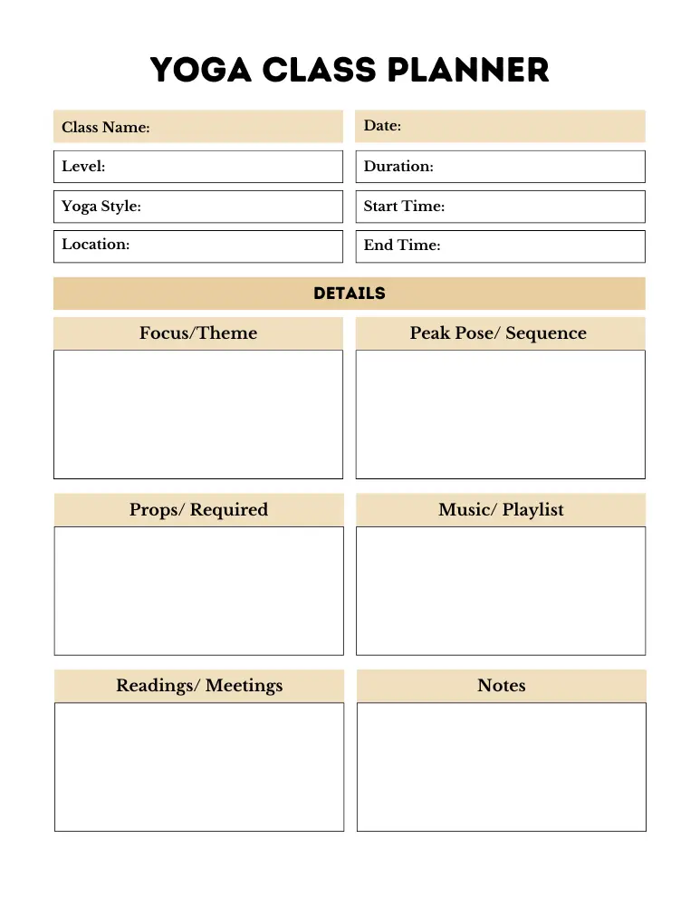 yoga class planner