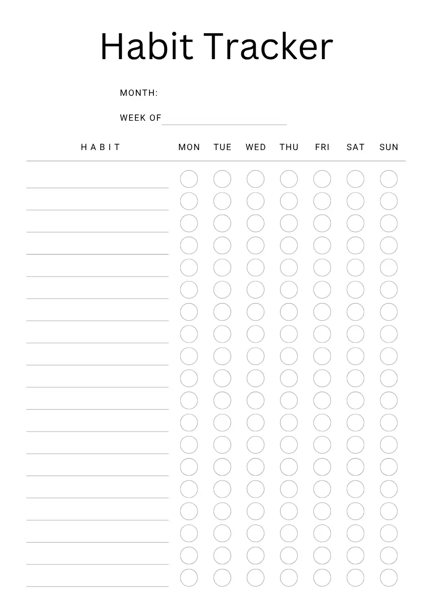 Printable habit tracker