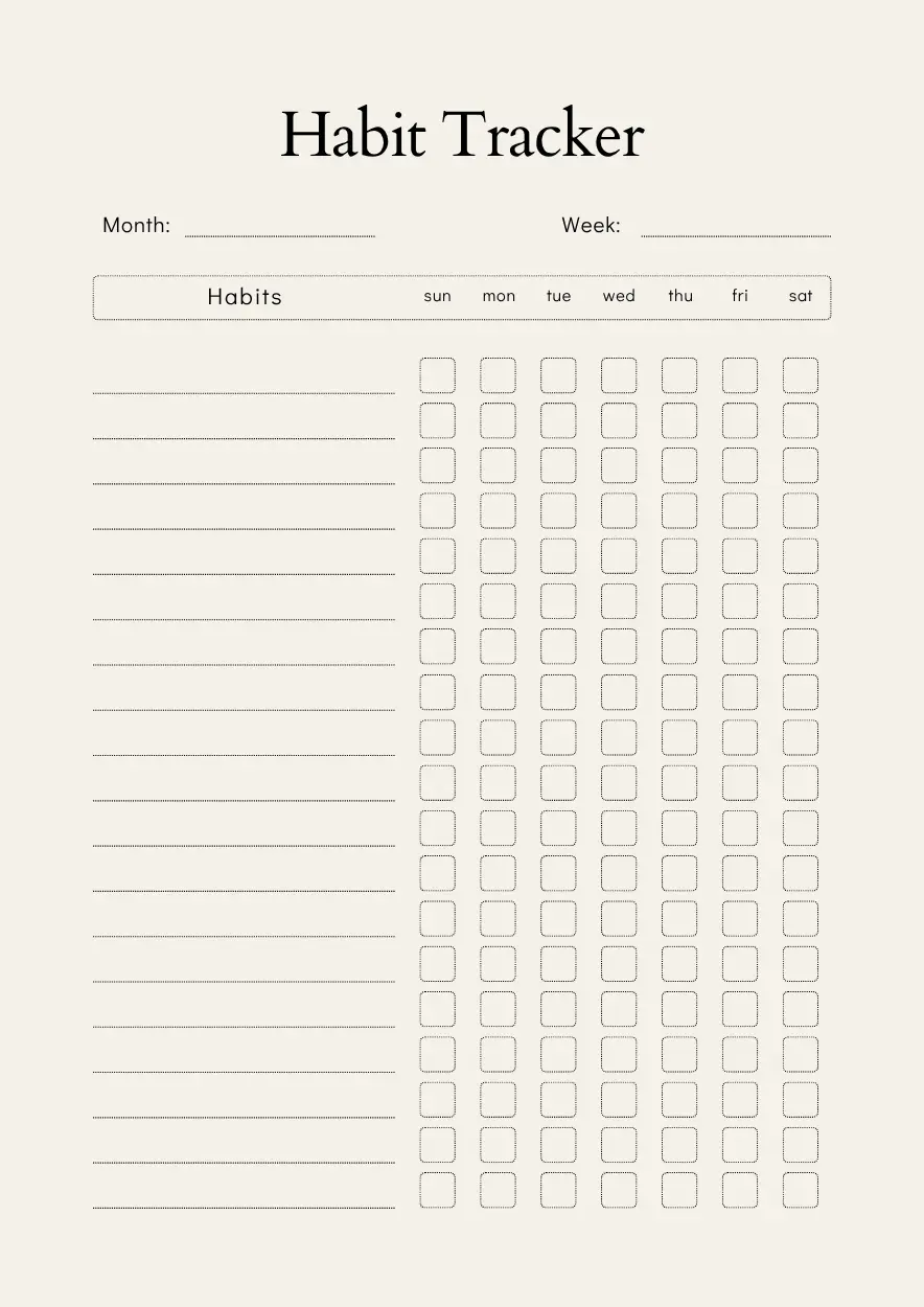 Printable habit tracker