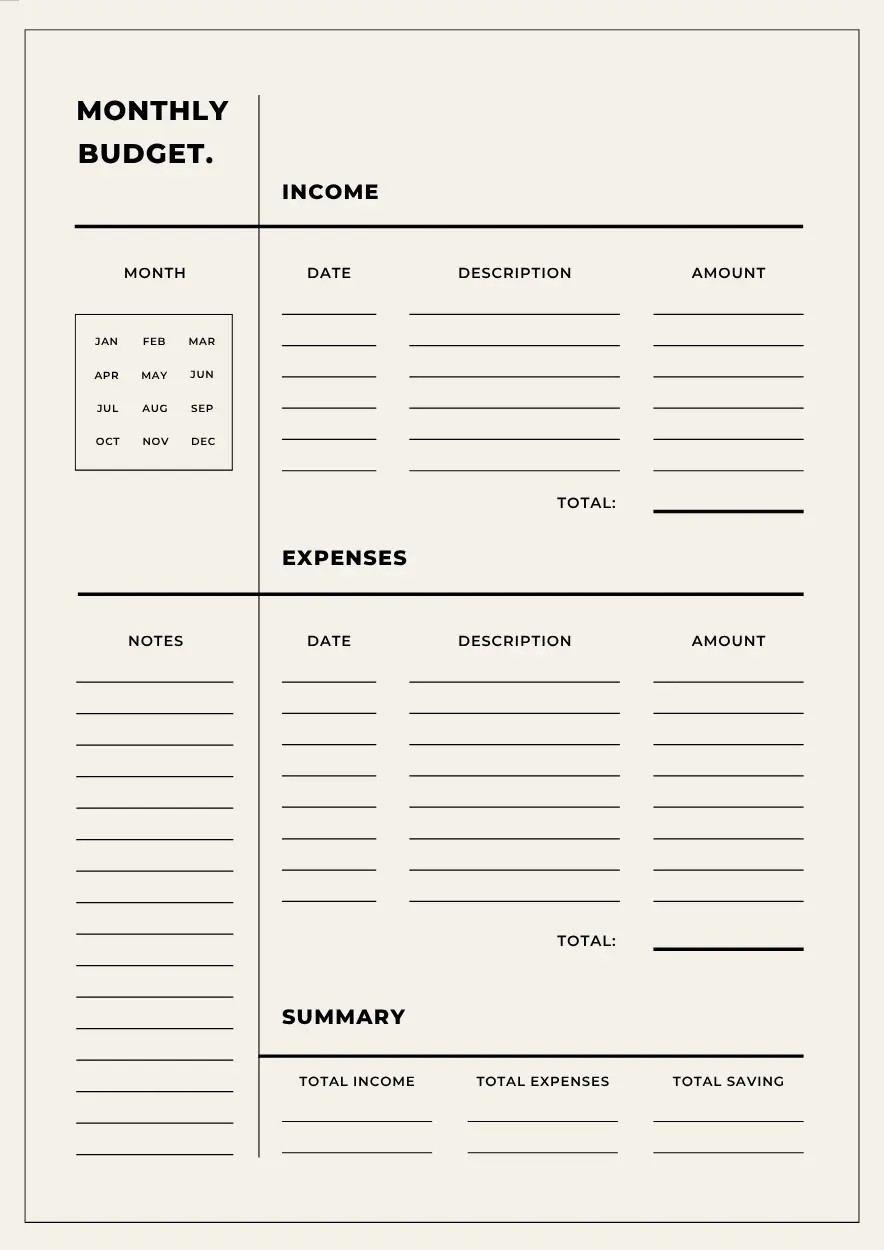 monthly budget planner