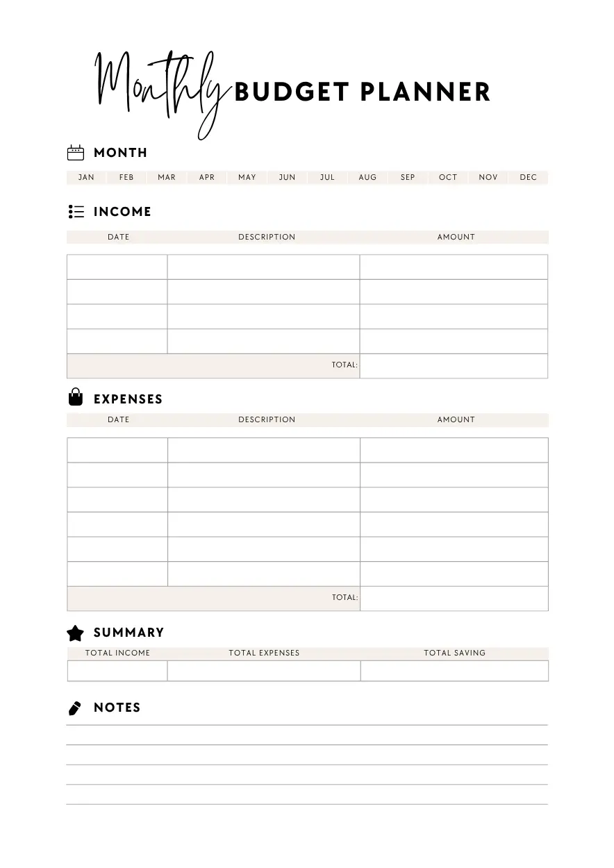 monthly budget planner