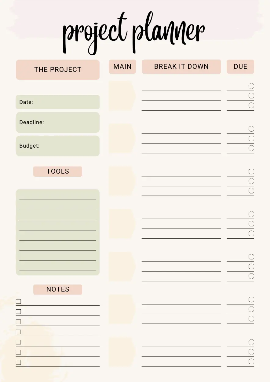 Printable Project Planner