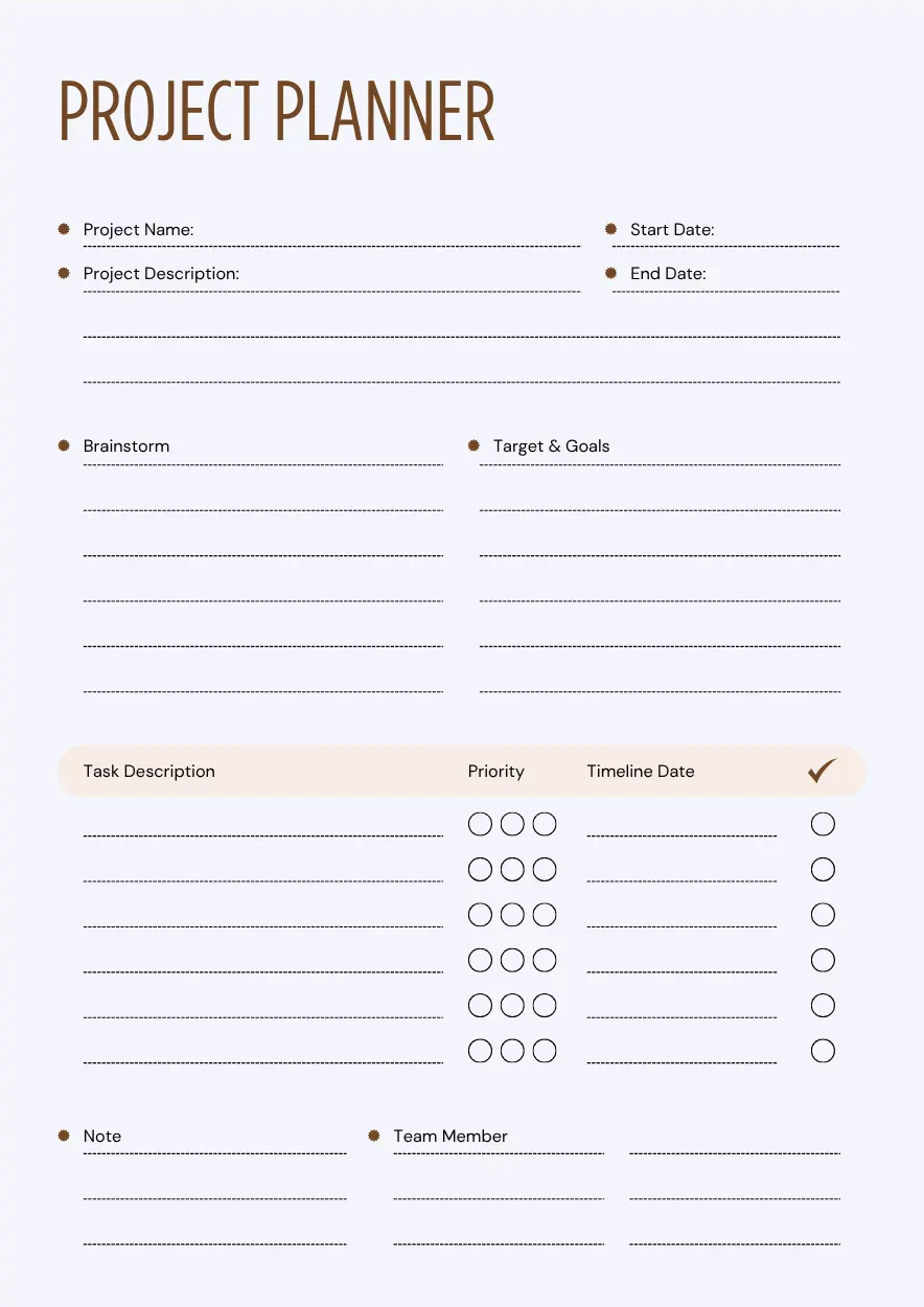 Printable Project Planner