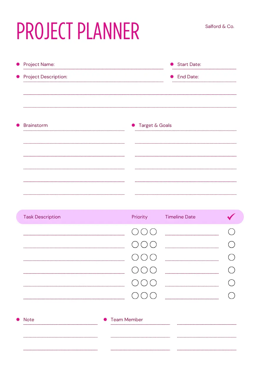 Printable Project Planner
