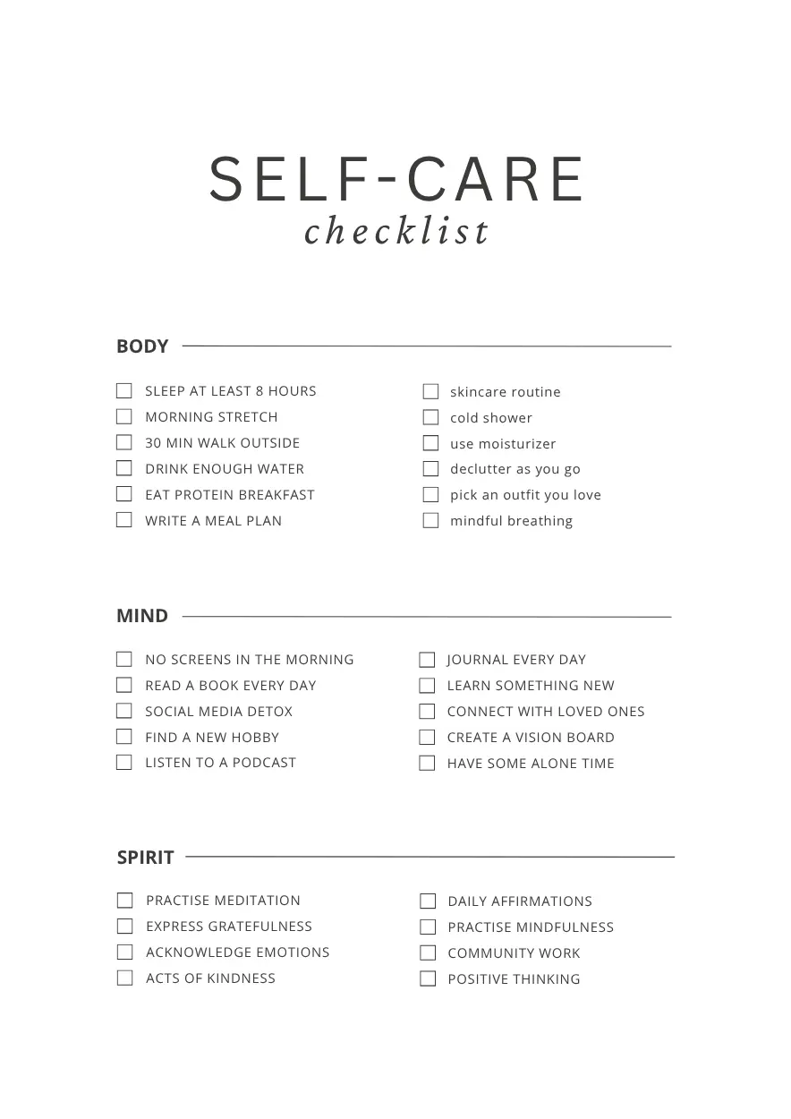 self care checklist