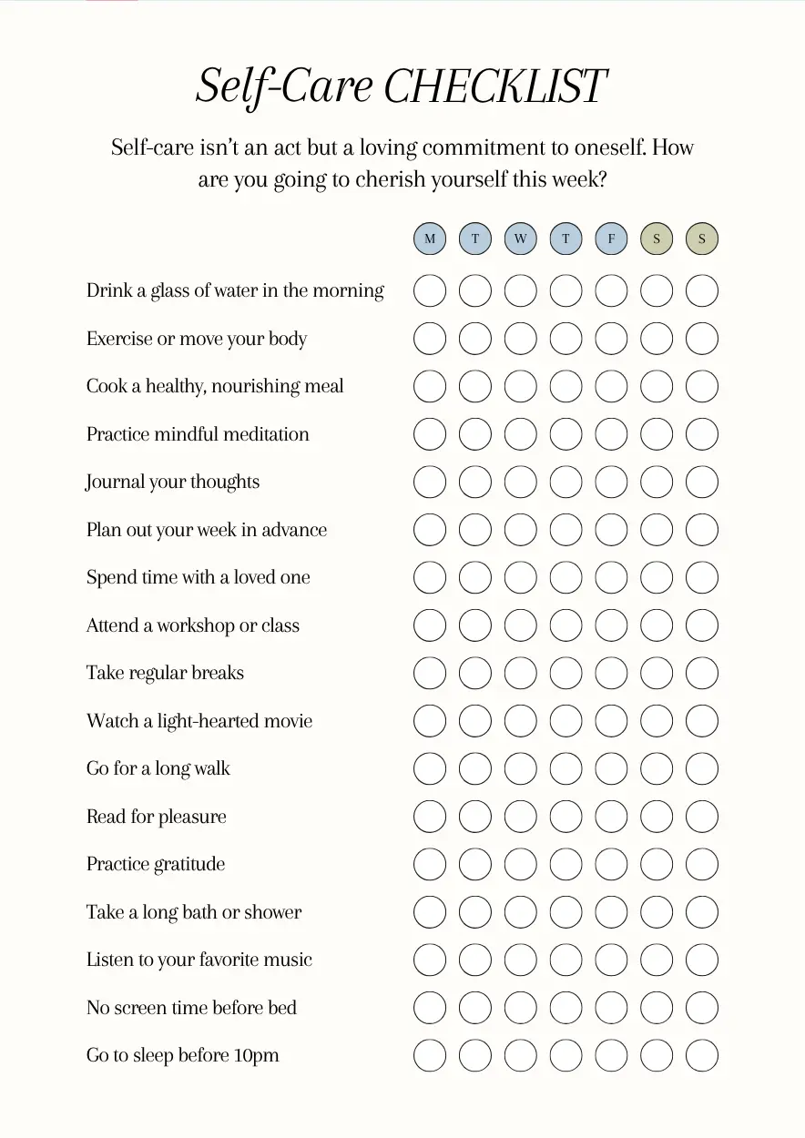 self care checklist