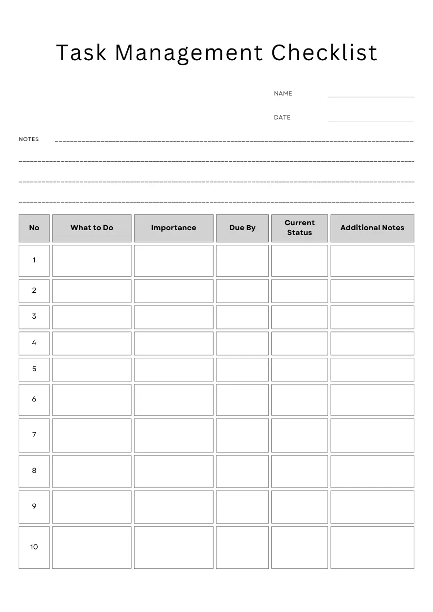 Pintable Task Checklist
