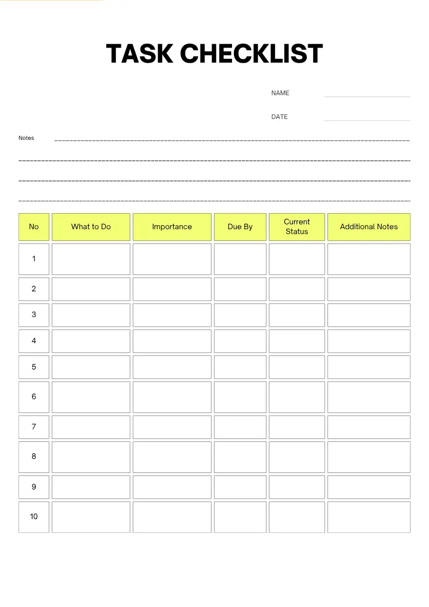 Pintable Task Checklist